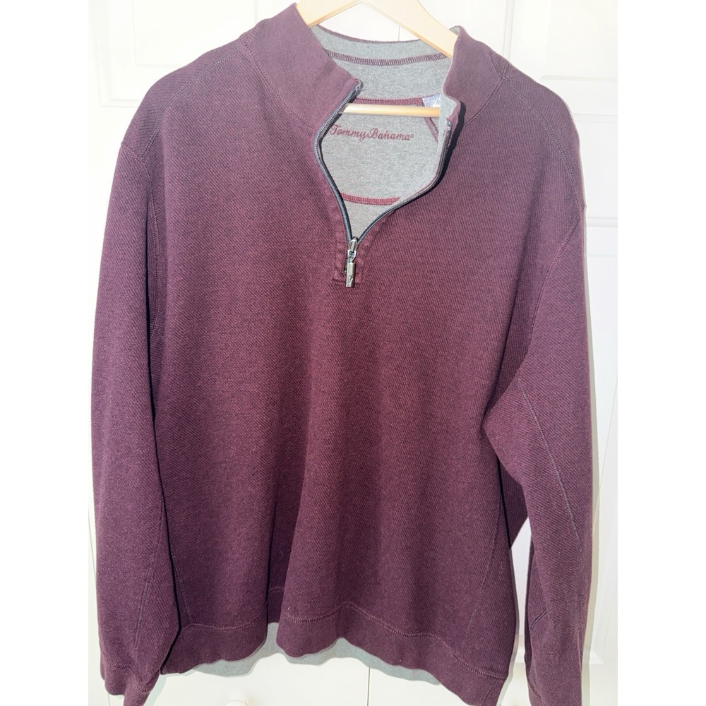TOMMY BAHAMA Burgundy Gray Reversible 1/4‎ Zip Sweatshirt Sweater Men's Size XXL